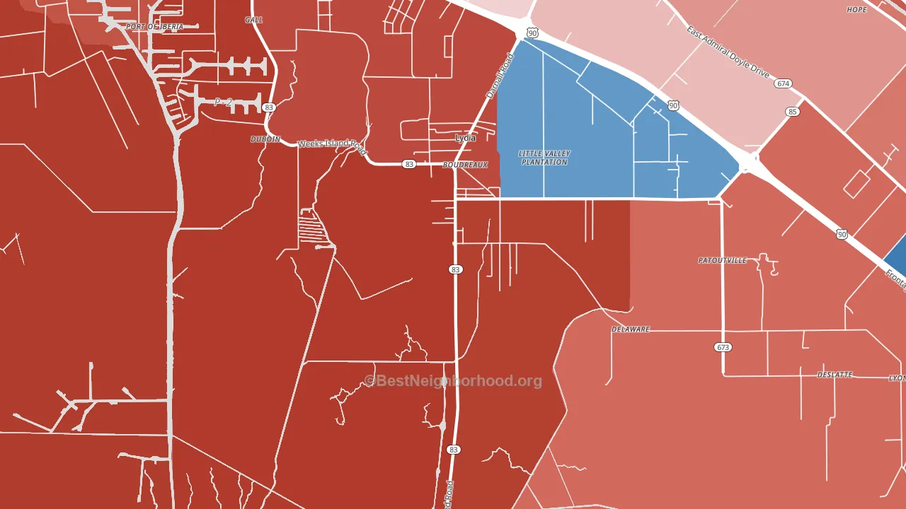 Lydia, LA block-group political-lean map