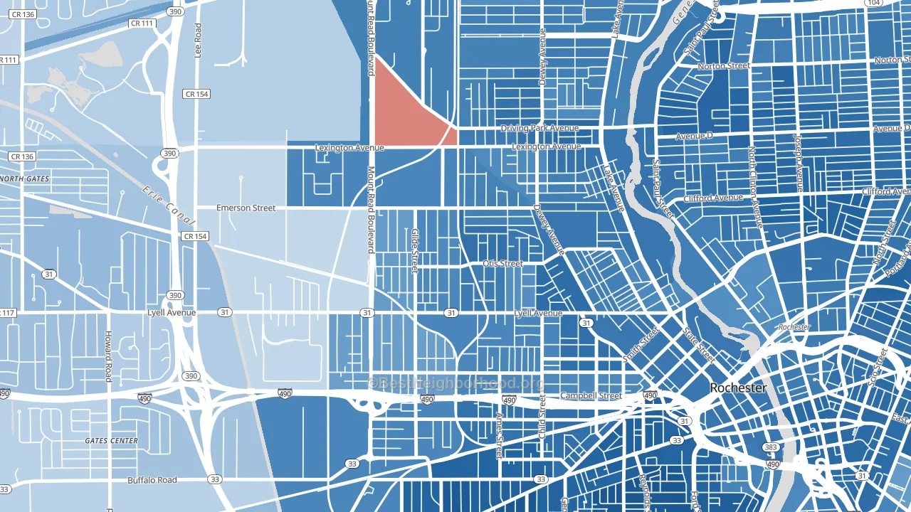 Lyell-Otis, Rochester, NY block-group political-lean map