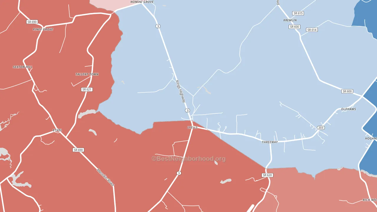Lyells, VA block-group political-lean map