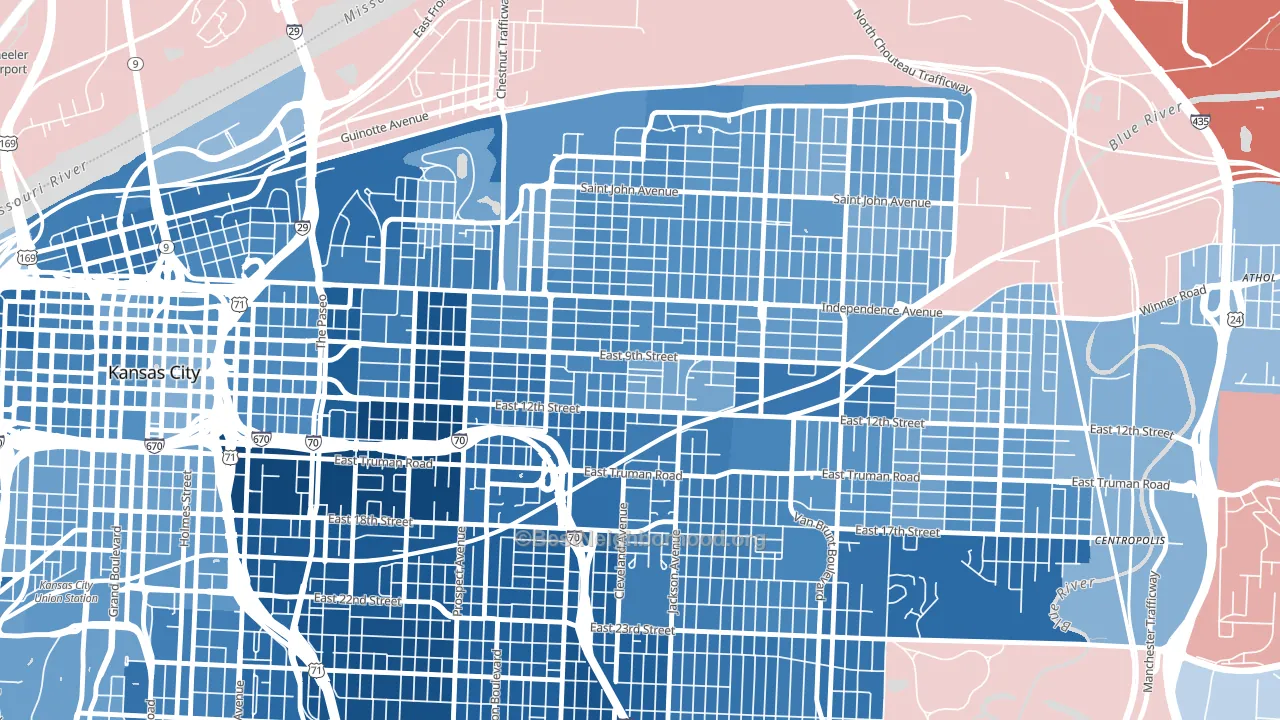 Lykins, Kansas City, MO block-group political-lean map