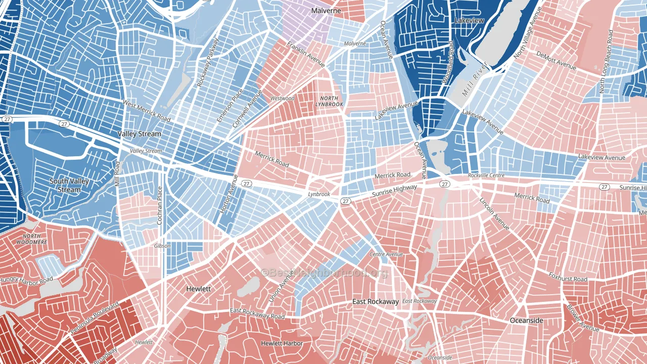 Lynbrook, NY block-group political-lean map