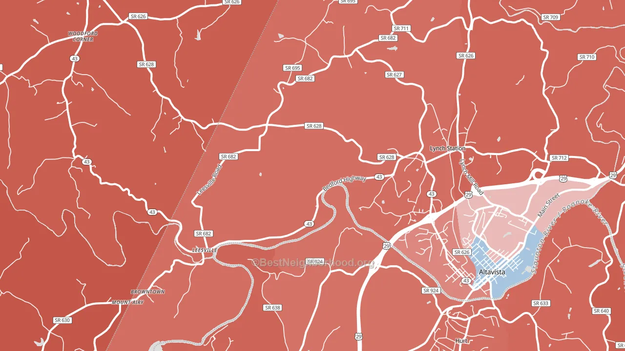 Lynch Station, VA block-group political-lean map