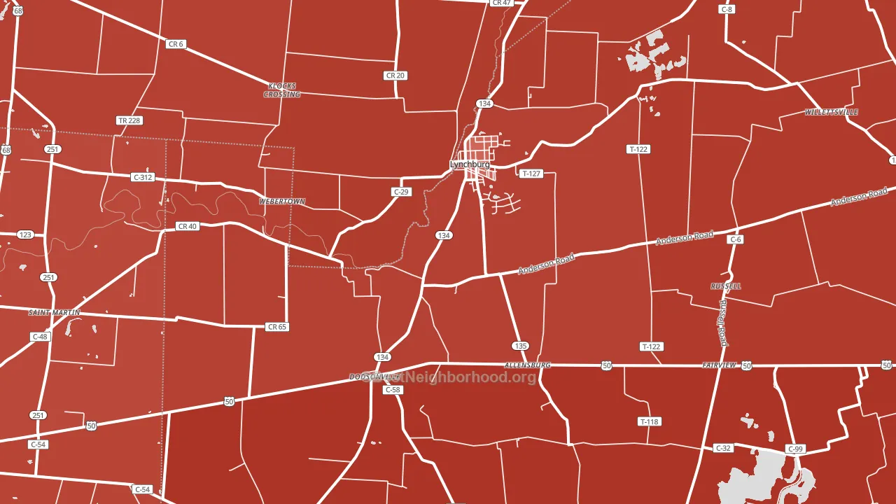 Lynchburg, OH block-group political-lean map