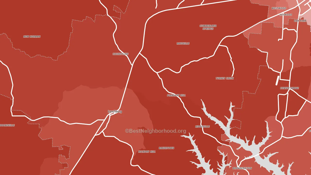 Lynchburg, TN block-group political-lean map