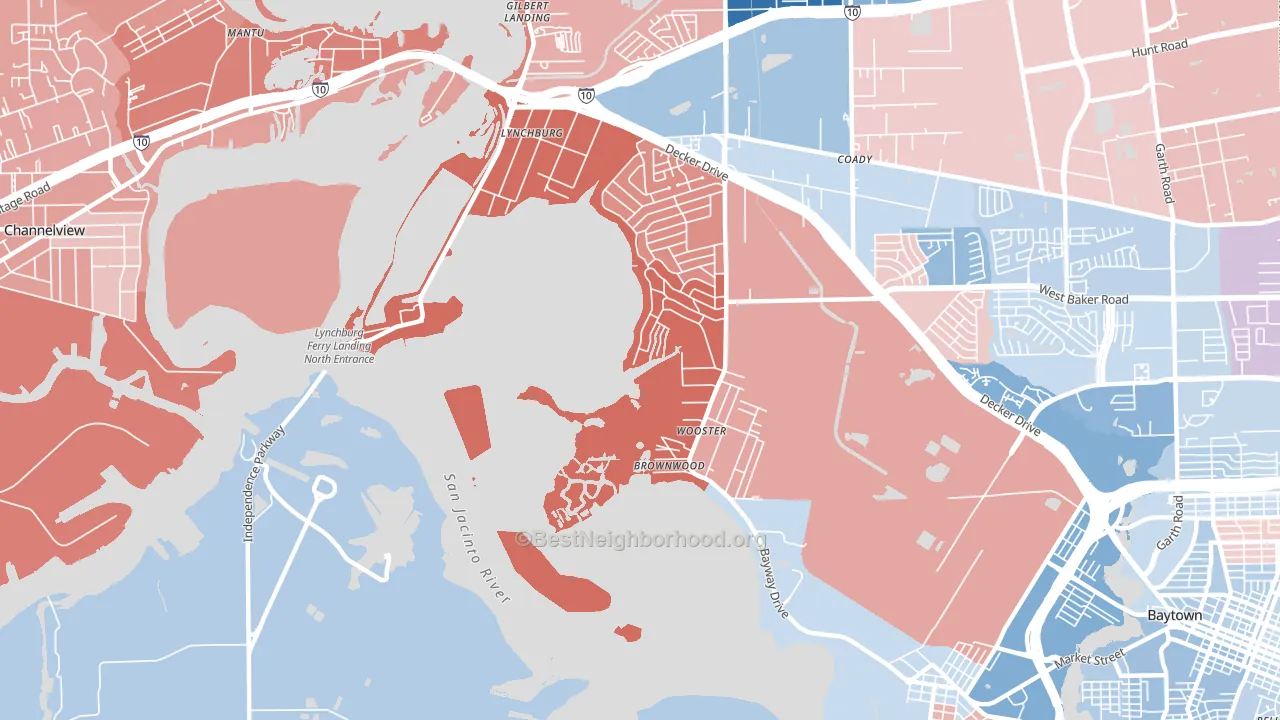 Lynchburg, TX block-group political-lean map