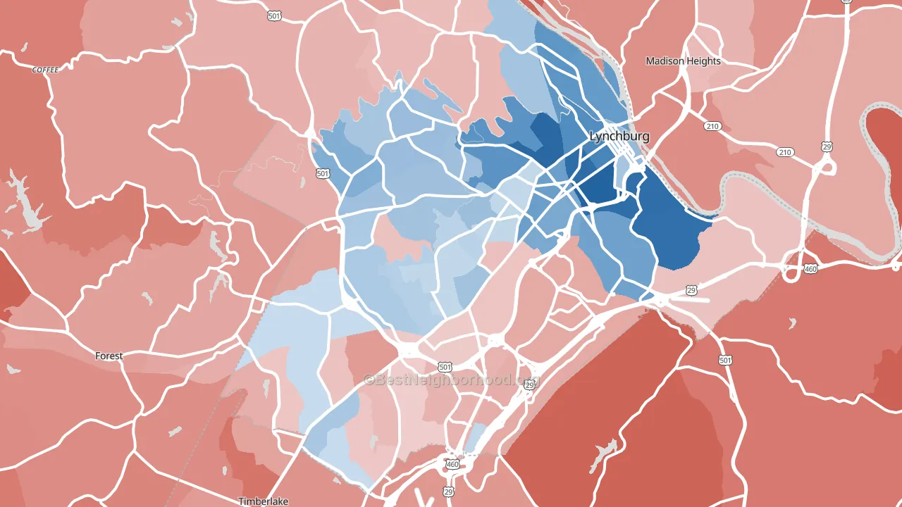 Lynchburg, VA block-group political-lean map