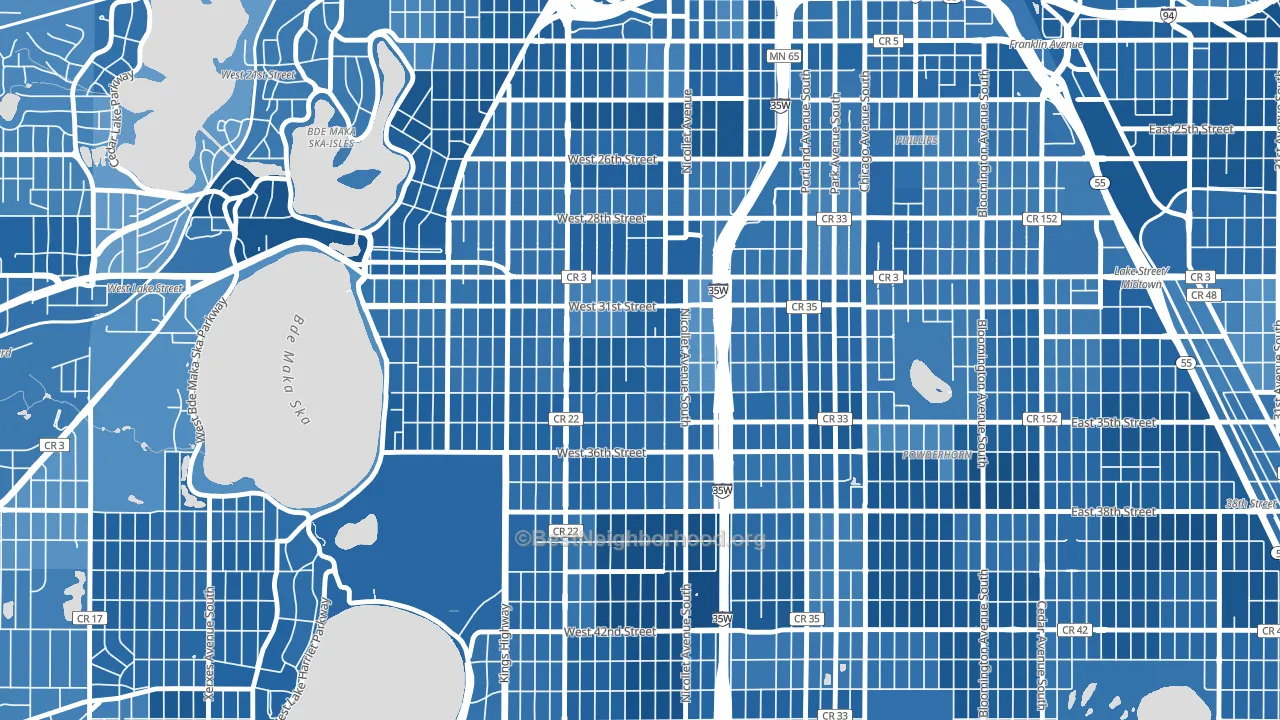 Lyndale, Minneapolis, MN block-group political-lean map