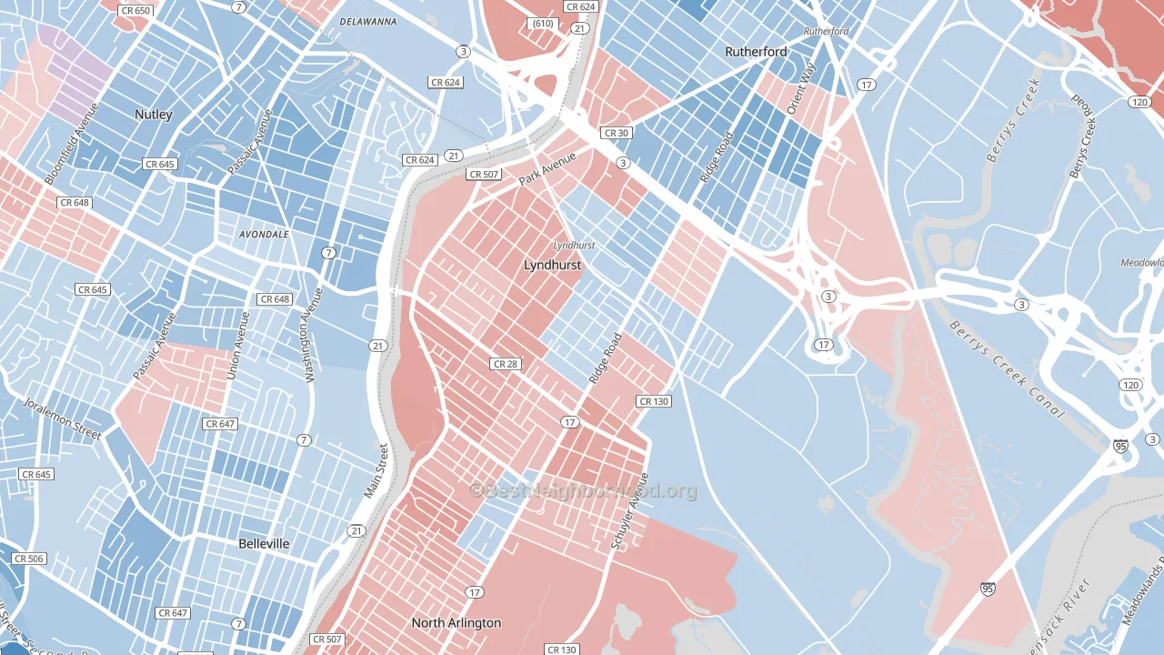 Lyndhurst, NJ block-group political-lean map