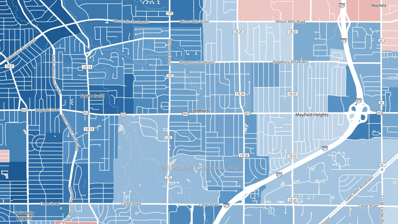 Lyndhurst, OH block-group political-lean map