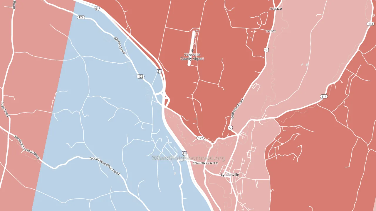 Lyndon Center, VT block-group political-lean map