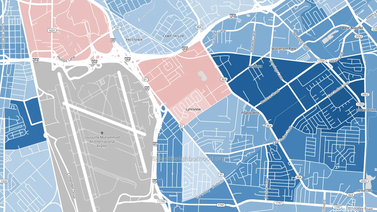 Lynnview, KY block-group political-lean map