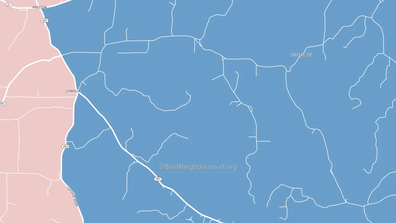 Lynville, MS block-group political-lean map