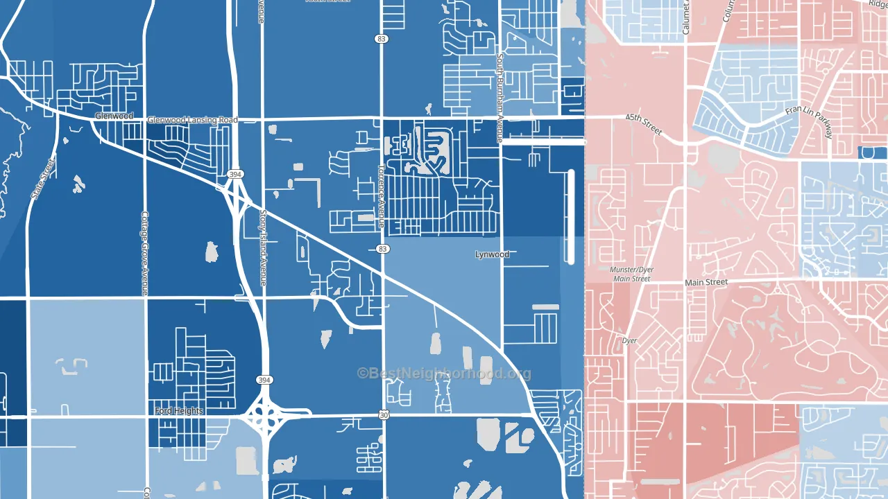 Lynwood, IL block-group political-lean map
