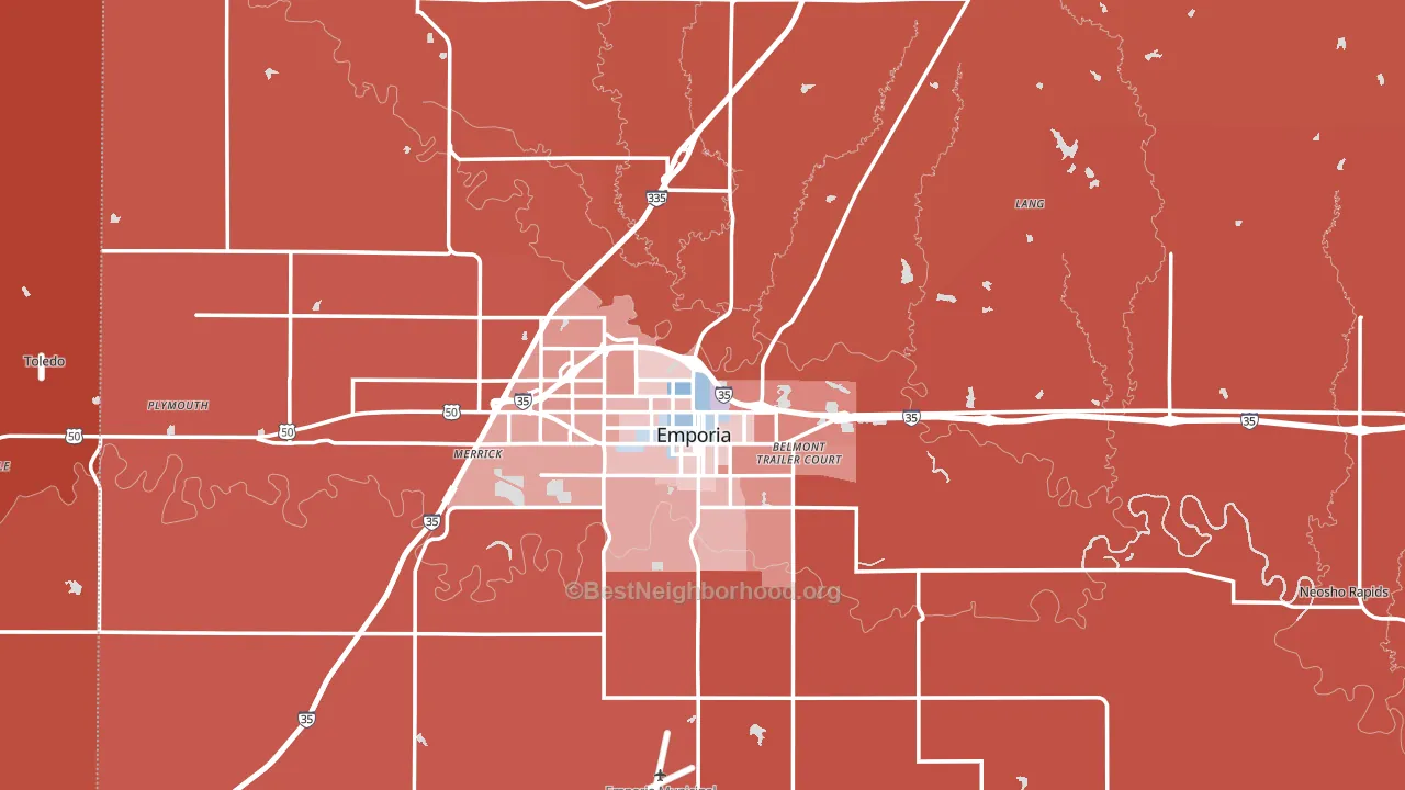 Lyon County, KS block-group political-lean map