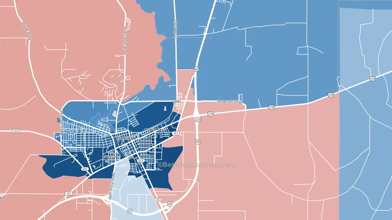 Lyon, MS block-group political-lean map