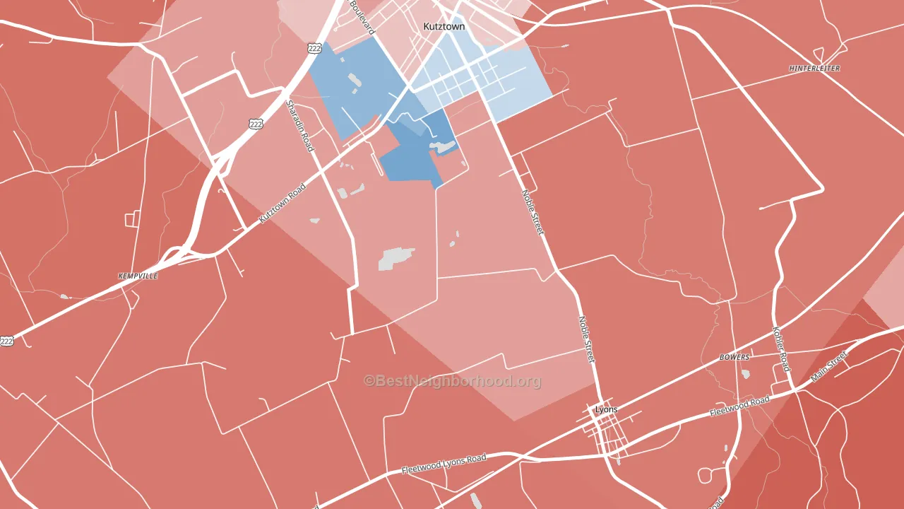Lyon Station, PA block-group political-lean map
