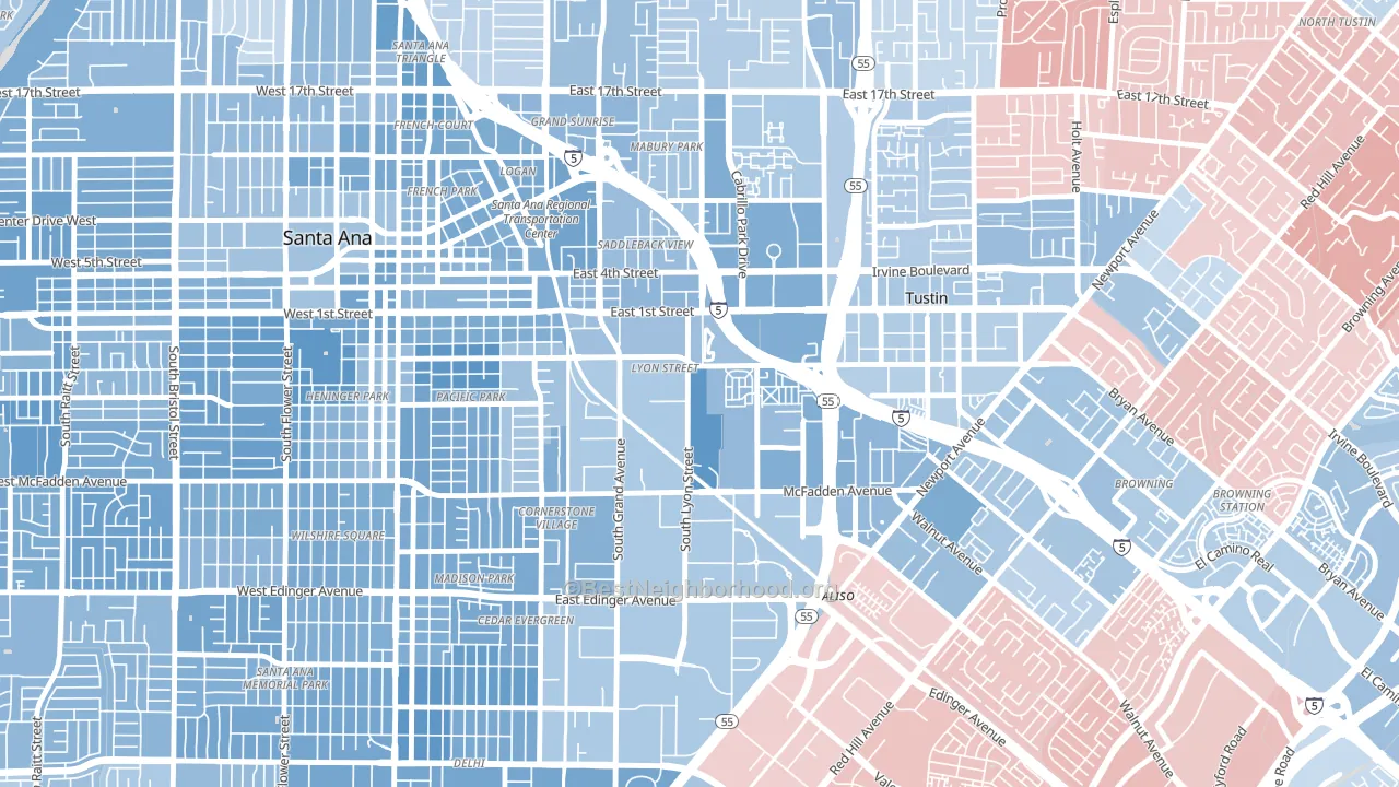 Lyon Street, Santa Ana, CA block-group political-lean map