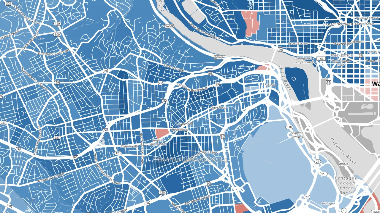 Lyon Village, Arlington, VA block-group political-lean map