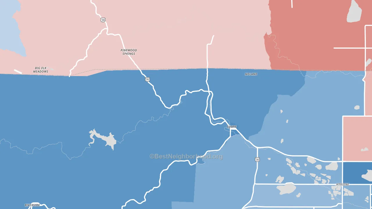 Lyons, CO block-group political-lean map