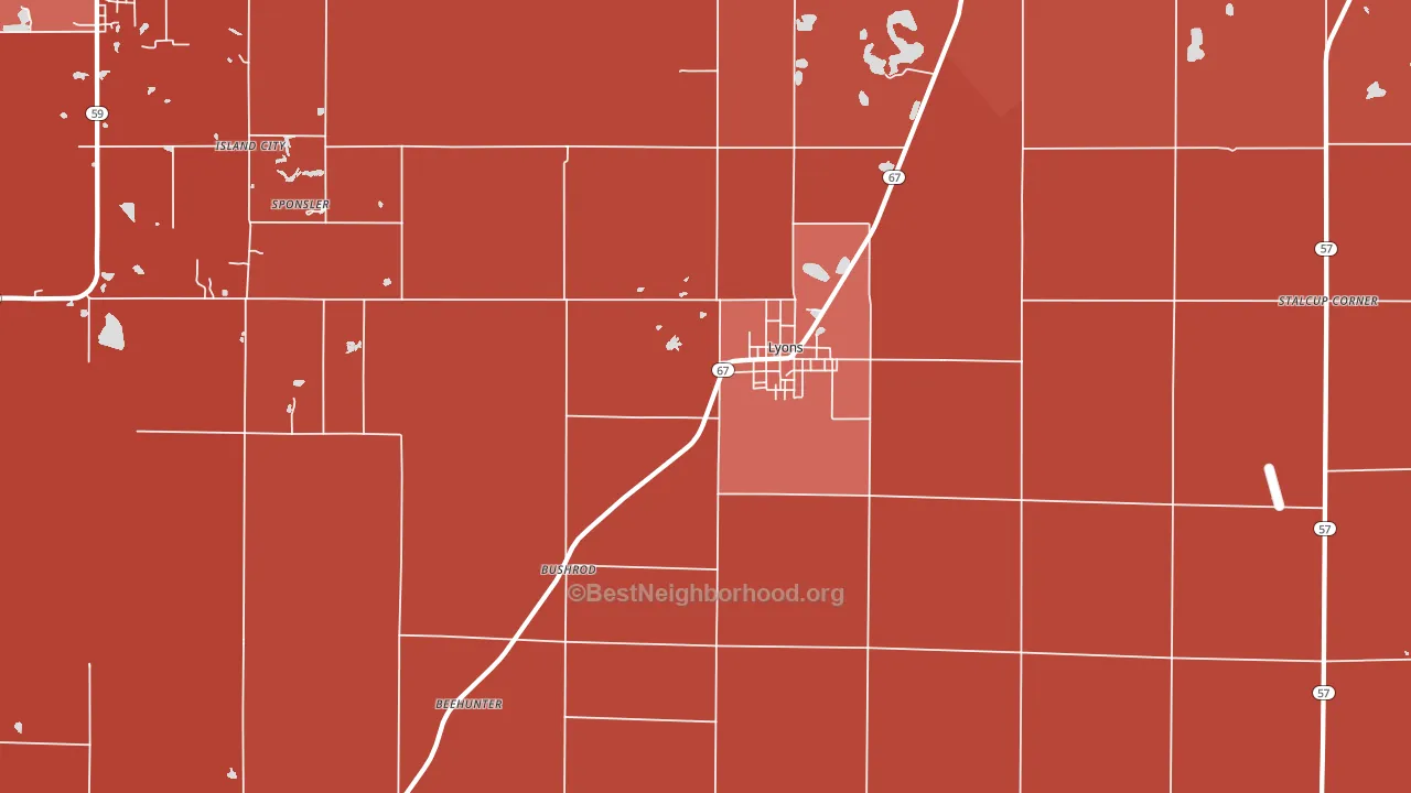 Lyons, IN block-group political-lean map