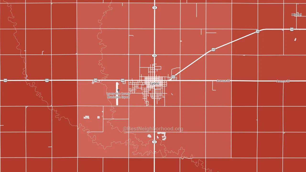 Lyons, KS block-group political-lean map