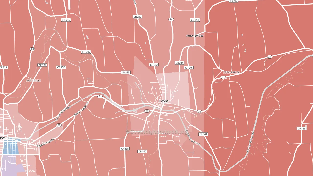 Lyons, NY block-group political-lean map