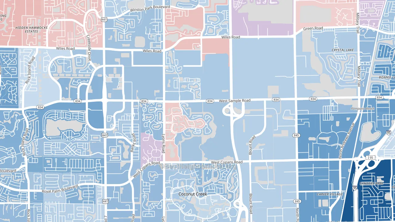 Lyons Tradewinds Park, Coconut Creek, FL block-group political-lean map