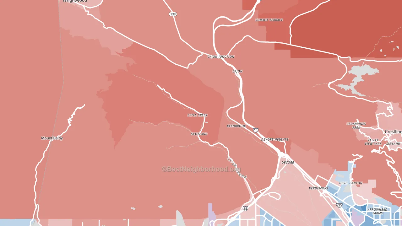 Lytle Creek, CA block-group political-lean map