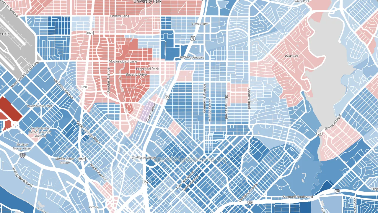 M Streets, Dallas, TX block-group political-lean map