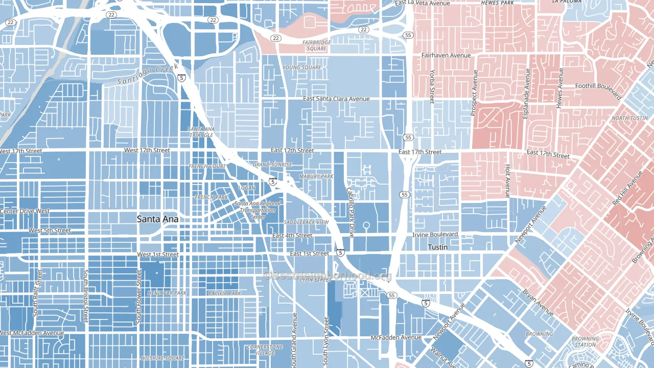 Mabury Park, Santa Ana, CA block-group political-lean map