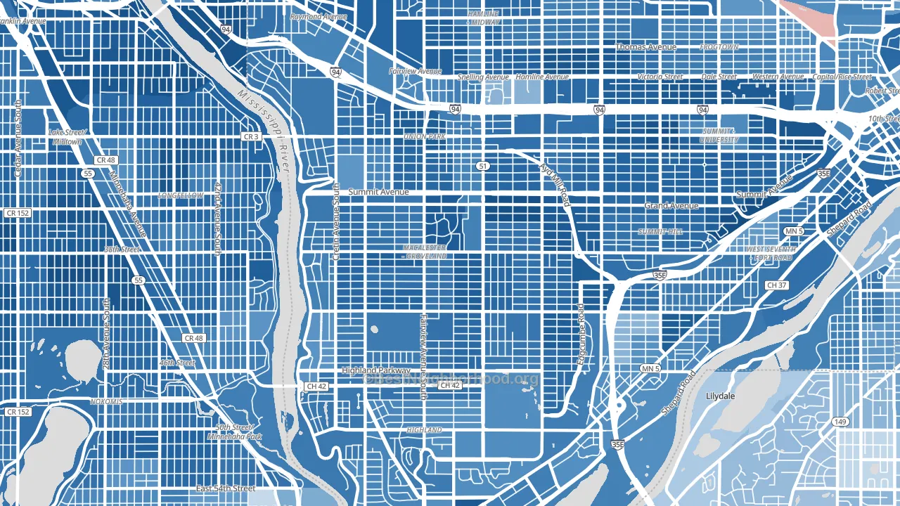 Macalester-Groveland, St. Paul, MN block-group political-lean map