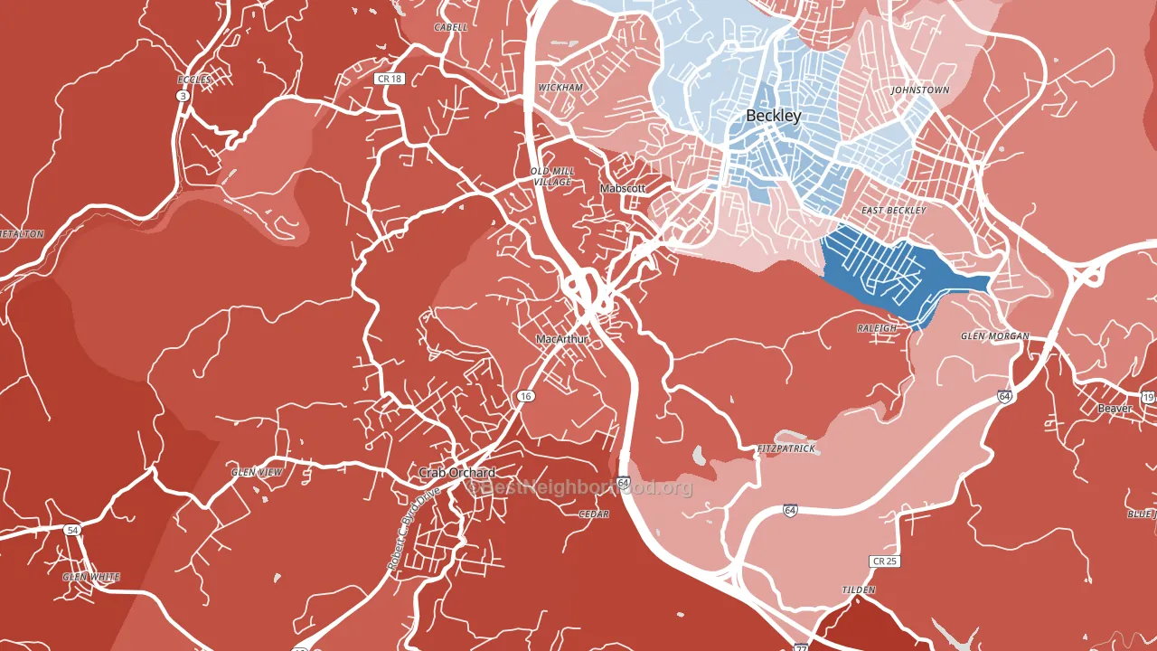 MaCarthur, WV block-group political-lean map