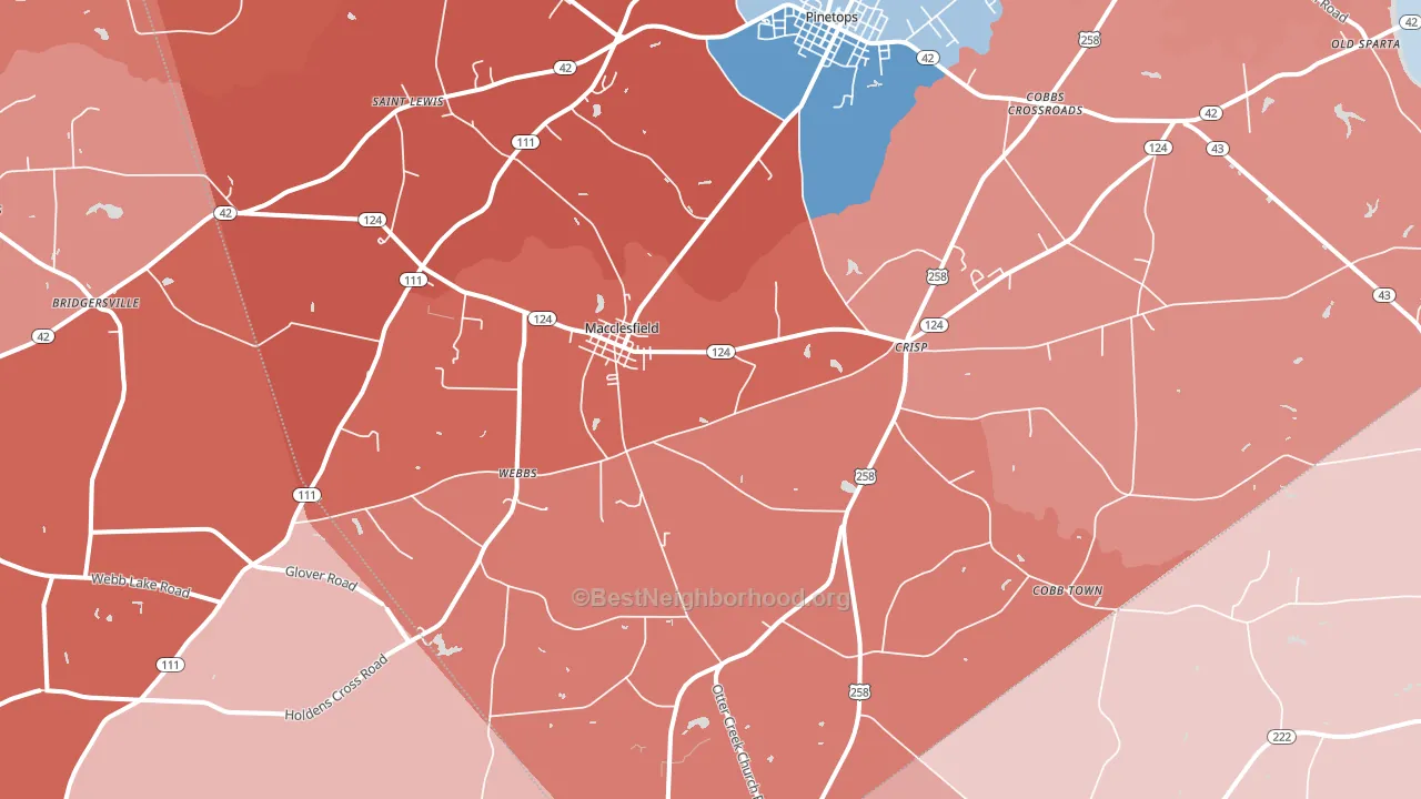 Macclesfield, NC block-group political-lean map
