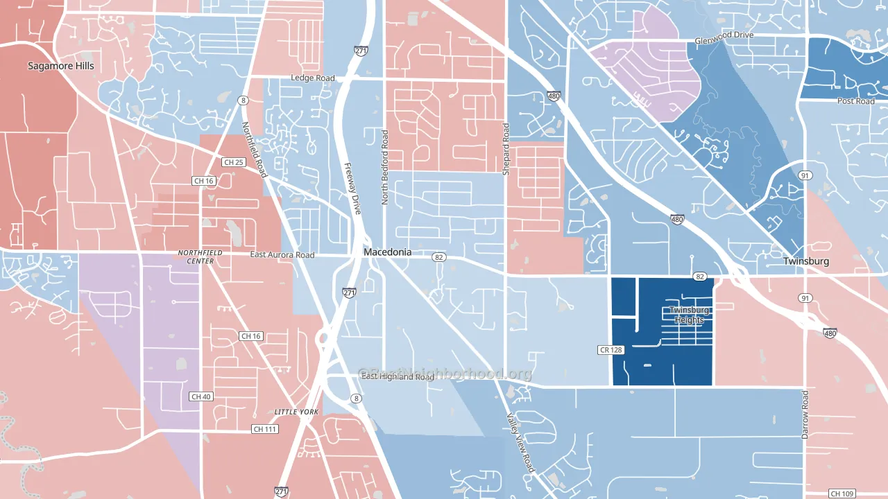 Macedonia, OH block-group political-lean map