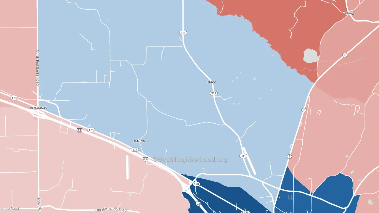 Mack, MS block-group political-lean map