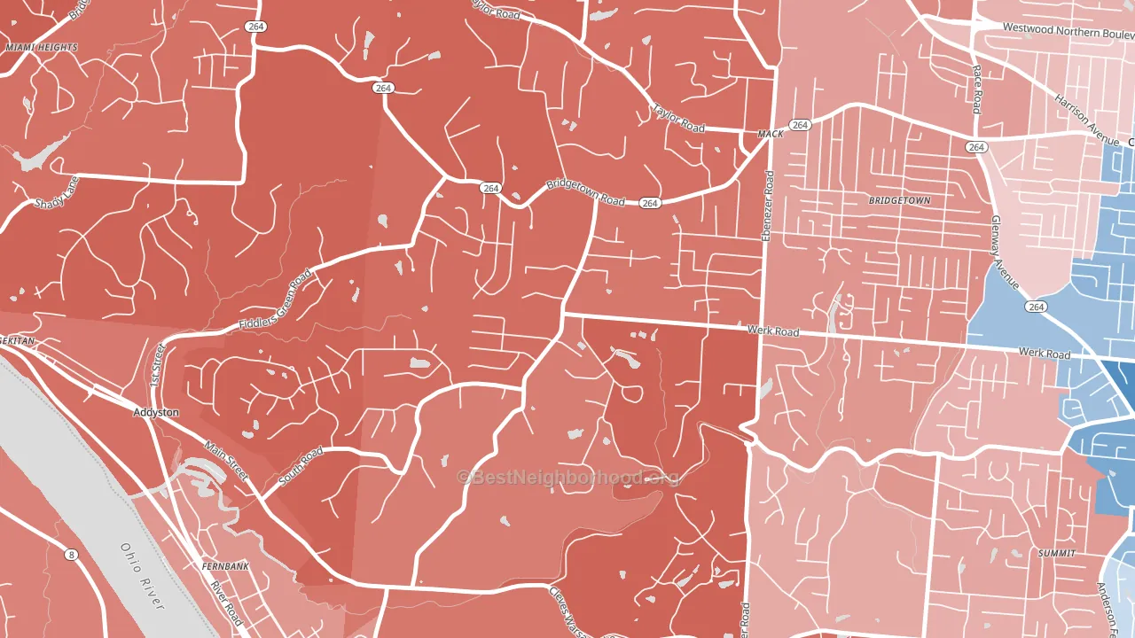 Mack South, Cincinnati, OH block-group political-lean map