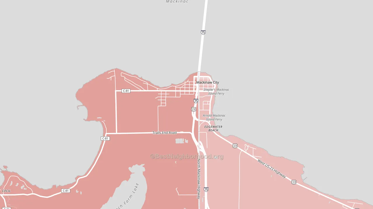 Mackinaw City, MI block-group political-lean map