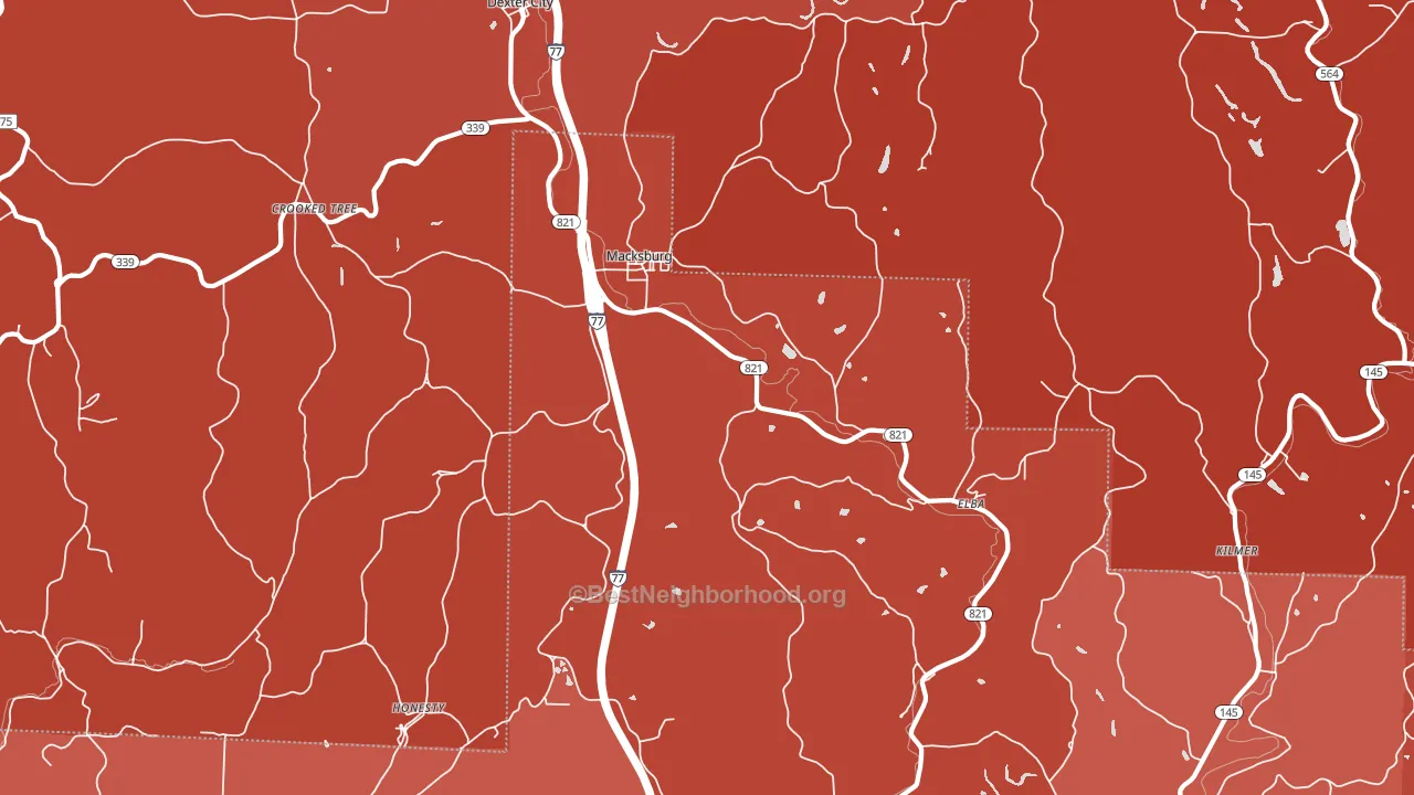 Macksburg, OH block-group political-lean map