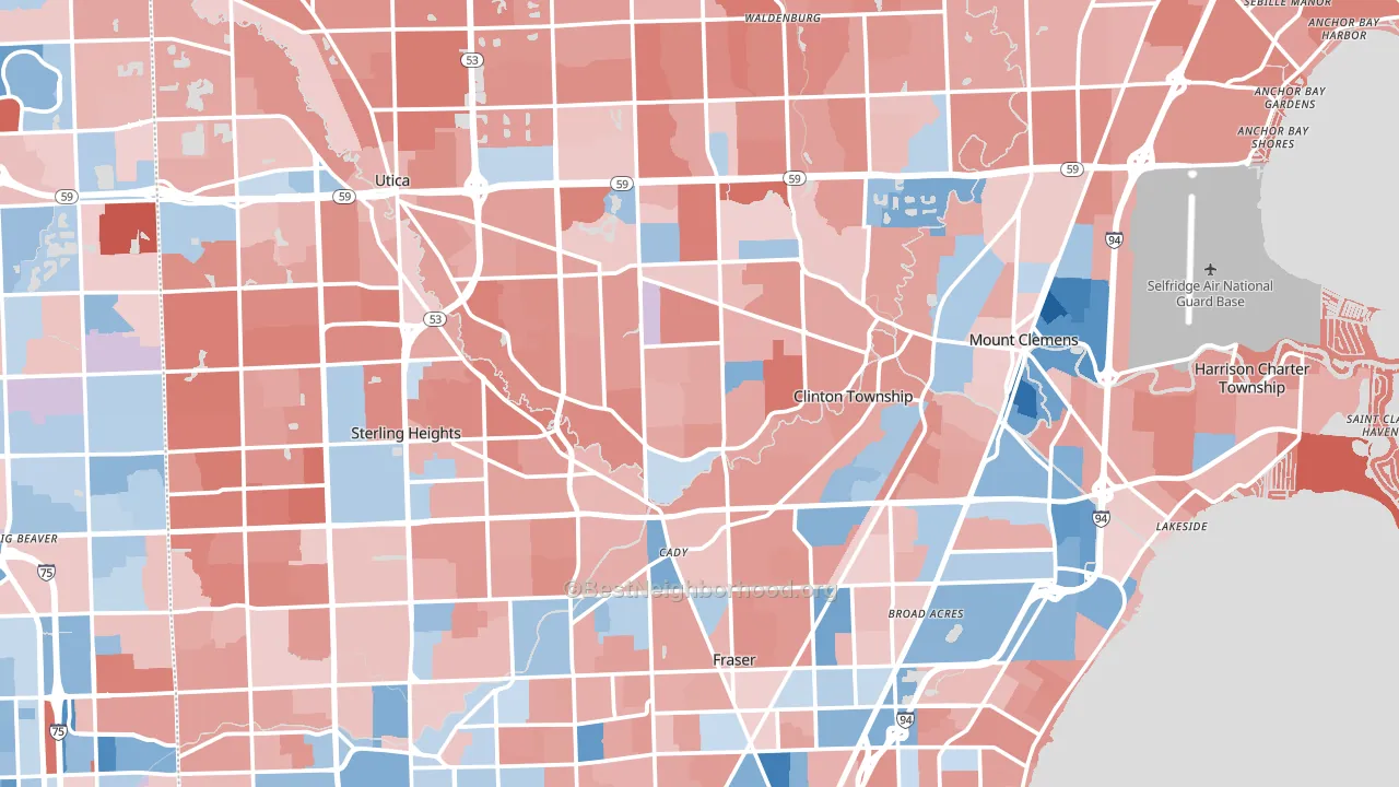 Macomb County, MI block-group political-lean map