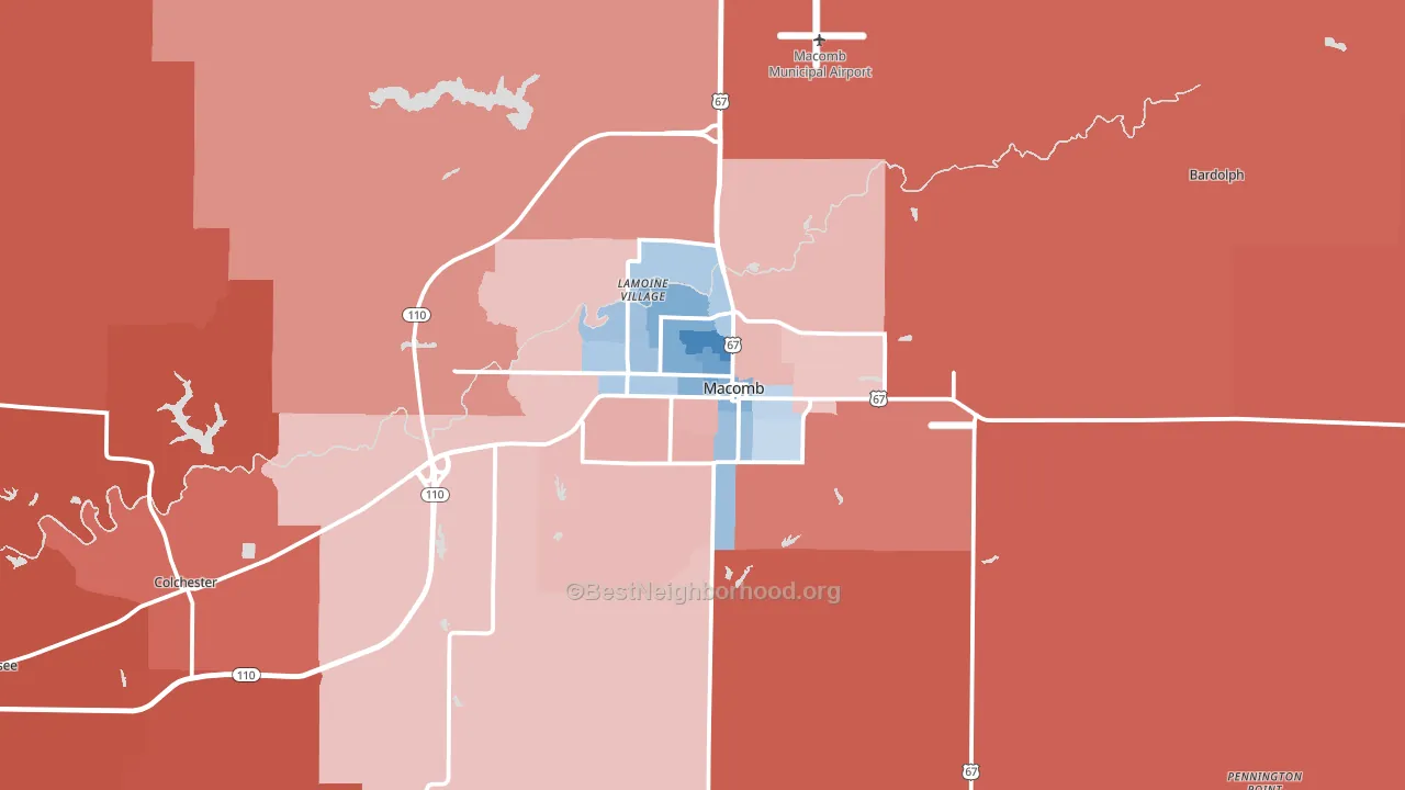 Macomb, IL block-group political-lean map