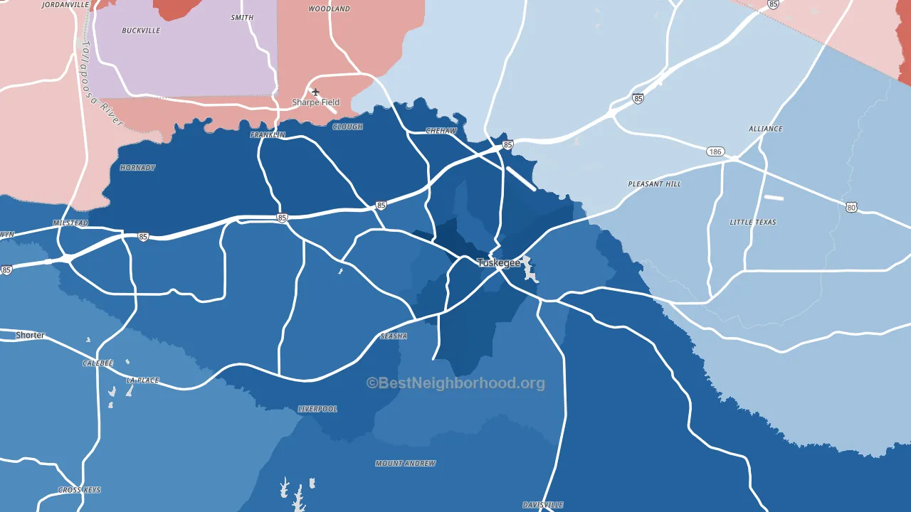 Macon County, AL block-group political-lean map