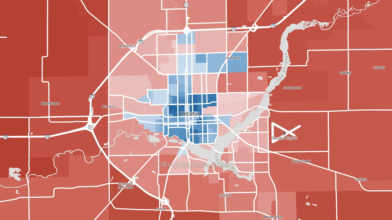 Macon County, IL block-group political-lean map
