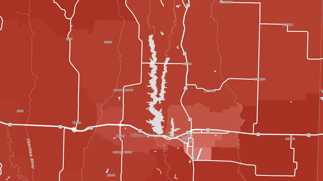Macon County, MO block-group political-lean map