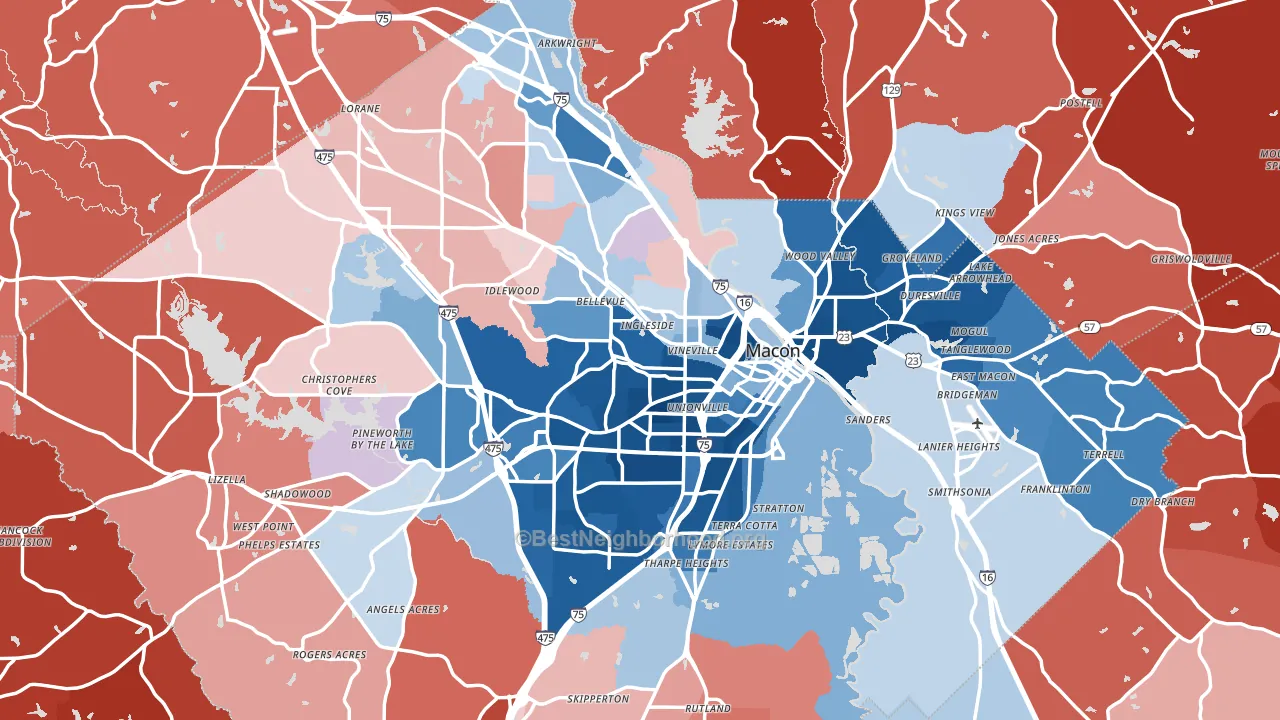 Macon, GA block-group political-lean map