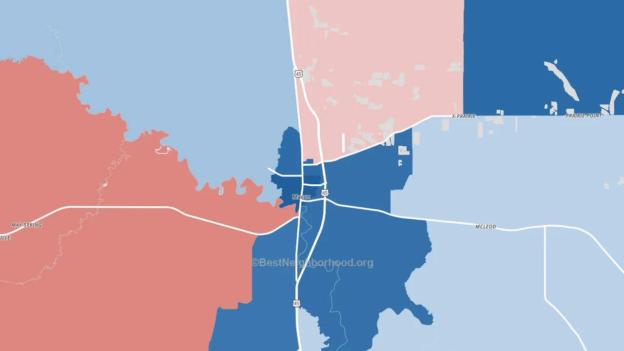 Macon, MS block-group political-lean map