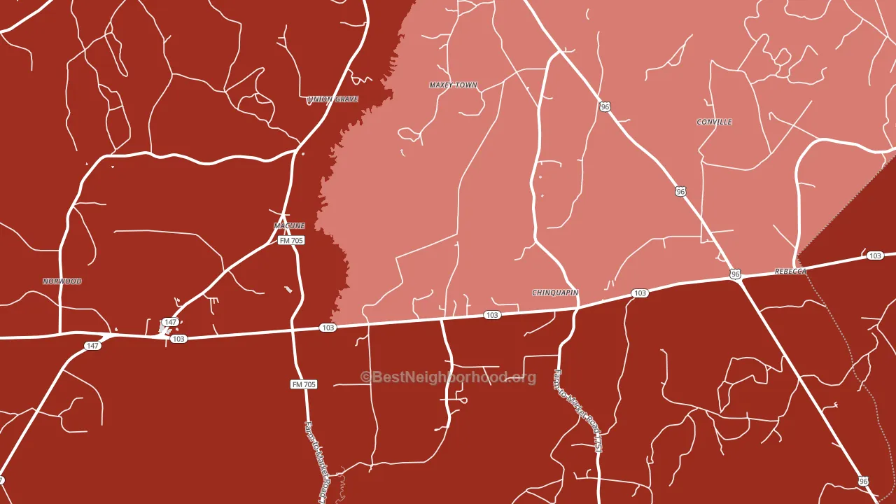Macune, TX block-group political-lean map