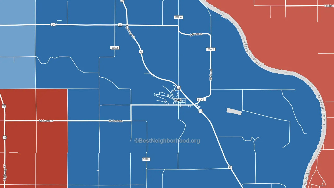 Macy, NE block-group political-lean map