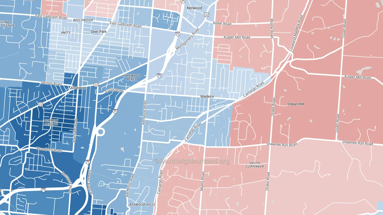 Madeira, OH block-group political-lean map