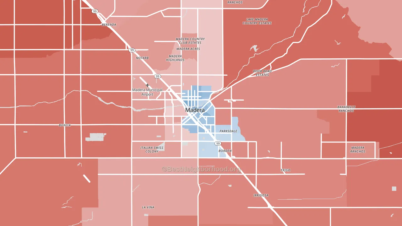 Madera, CA block-group political-lean map
