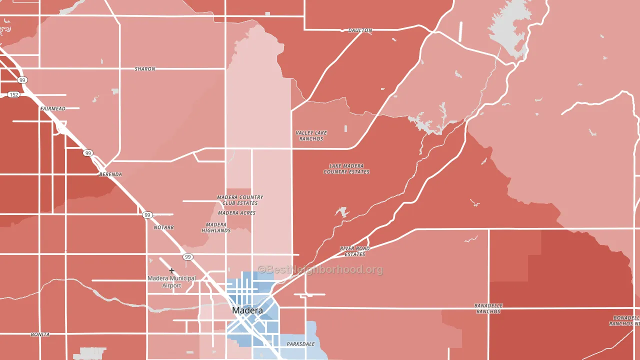 Madera County, CA block-group political-lean map